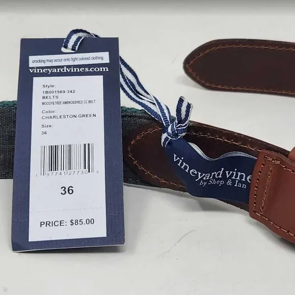 New men's Vineyard Vines Woody & Tree embroidered canvas club Christmas belt